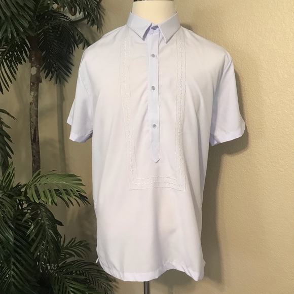 White Hugo Barong Short sleeves with front embroidery. Size large - Picture 2 of 8